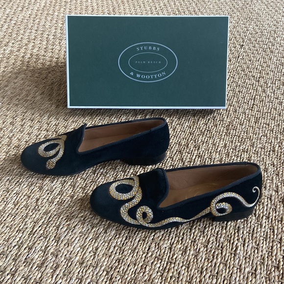 STUBBS & WOOTTON Authentic Black & Gold Loafers - Picture 3 of 7